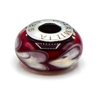 CHAMILIA Red Row Of Hearts Murano Glass Charm With Sterling Silver Core