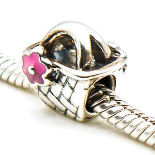 CHAMILIA Beach Basket Sterling Silver Charm With Pink Enamel Flower