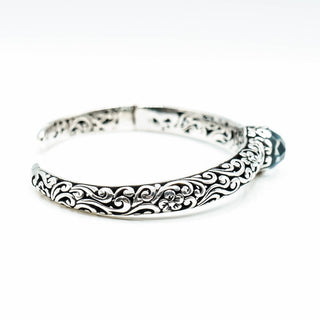 Bali Design Sterling Silver 7-Inch Artisan Cuff Bracelet With Blue Topaz