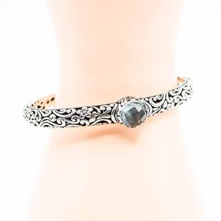 Bali Design Sterling Silver 7-Inch Artisan Cuff Bracelet With Blue Topaz