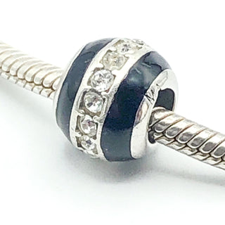 Kay Jewelers CHARMED MEMORIES Sterling Silver Ball Charm With Black Enamel and Clear Crystals