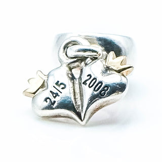 PANDORA RARE Royal True Love Charm Sterling Silver And 14K Gold Dangle Charm With Red Enamel