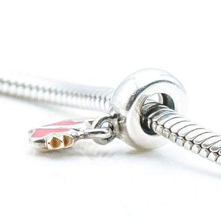 PANDORA RARE Royal True Love Charm Sterling Silver And 14K Gold Dangle Charm With Red Enamel