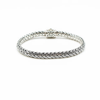 Bali Design 7-Inch Woven Sterling Silver Black Sapphire Bracelet With 18K Gold