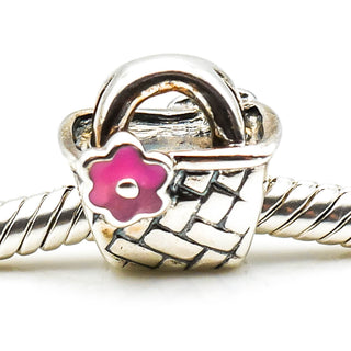 CHAMILIA Beach Basket Sterling Silver Charm With Pink Enamel Flower