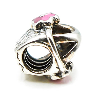 CHAMILIA Beach Basket Sterling Silver Charm With Pink Enamel Flower