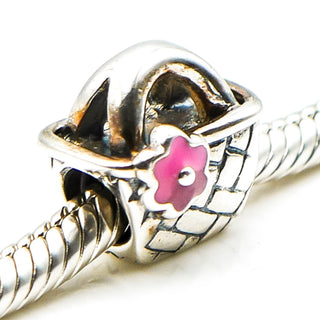 CHAMILIA Beach Basket Sterling Silver Charm With Pink Enamel Flower