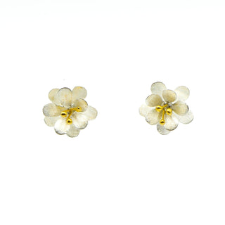 Sterling Silver Flower Stud Earrings With 18K Gold Plate Accent