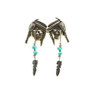 Shube's Manufacturing Sterling Silver Indian Earrings With Turquoise and Feather