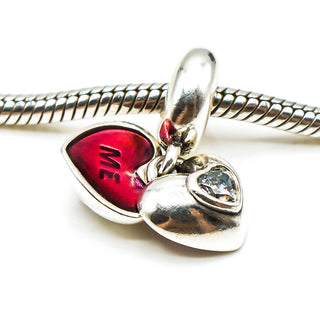 PANDORA You And Me Sterling Silver Heart Dangle Charm With Red Enamel