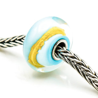 TROLLBEADS Light Blue Gold Bead Sterling Silver Charm With 22K