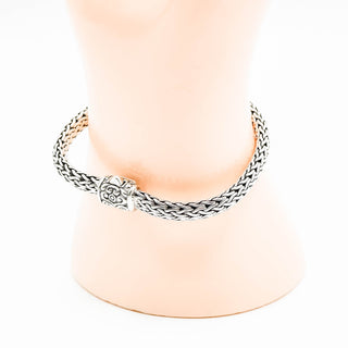 Bali Design 7-Inch Woven Sterling Silver Black Sapphire Bracelet With 18K Gold