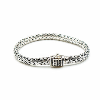 Bali Design 7-Inch Woven Sterling Silver Black Sapphire Bracelet With 18K Gold