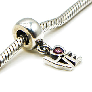 PANDORA LOVE Sterling Silver Dangle Charm With Salmon Zirconia Heart