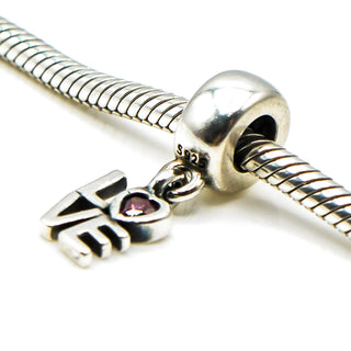 PANDORA LOVE Sterling Silver Dangle Charm With Salmon Zirconia Heart