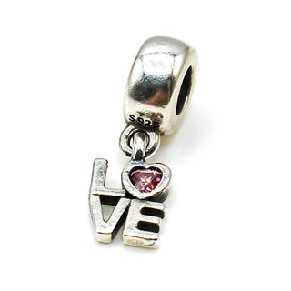 PANDORA LOVE Sterling Silver Dangle Charm With Salmon Zirconia Heart