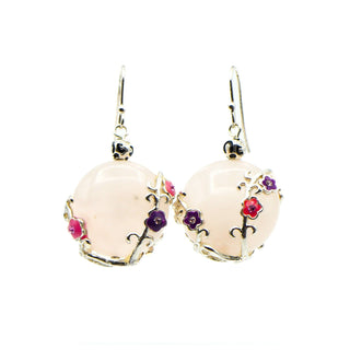 Chateau D'Argent Rose Quartz & Enamel Sterling Silver Drop Earrings