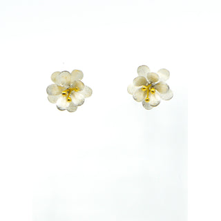 Sterling Silver Flower Stud Earrings With 18K Gold Plate Accent