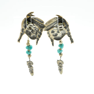 Shube's Manufacturing Sterling Silver Indian Earrings With Turquoise and Feather