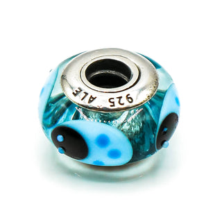PANDORA RARE Blue Ladybugs Murano Glass Charm With Sterling Silver Core