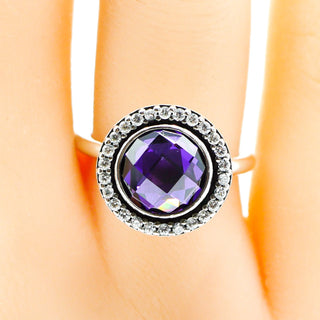 PANDORA Size 5 (50) Brilliant Legacy Sterling Silver Stackable Ring With Amethyst Zirconia