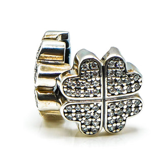 PANDORA Petals of Love Sterling Silver Heart Flower Clip With Clear Zirconia