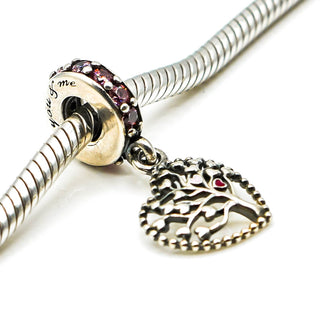 PANDORA Tree of Love Sterling Silver Dangle Charm With Red CZ And Pink Enamel