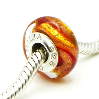 CHAMILIA Sun Kissed Dream Orange Copper Murano Glass Charm With Sterling Silver Core