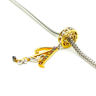 GEMS ON VOGUE Initial A 18K Gold Plated Sterling Silver Pendant Charm With Multi-Color Topaz
