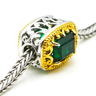 GEMS ON VOGUE Emerald Cut Chrome Diopside Charm With 18K Gold Plated Sterling Silver