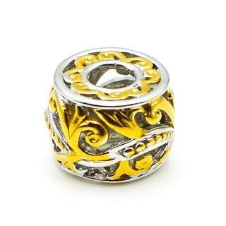 GEMS ON VOGUE Two-Tone Floral Pattern Sterling Silver Charm With 18K Gold Plating