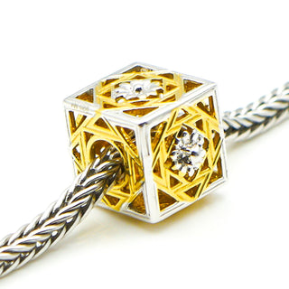 GEMS ON VOGUE Sterling Silver Cube Slide On Charm With 18K Gold Plating