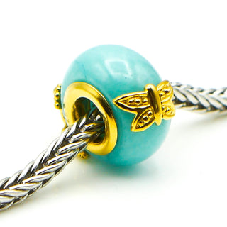 GEMS ON VOGUE Aquamarine Colored Gemstone Charm With 18K Gold Plated Butterfly And Frog
