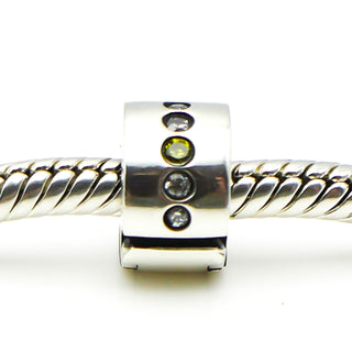 CHAMILIA Jeweled Lock Bead Sterling Silver Charm With Green And Clear Cubic Zirconia 1430-0001