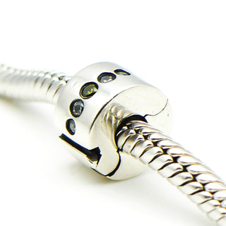 CHAMILIA Jeweled Lock Bead Sterling Silver Charm With Green And Clear Cubic Zirconia 1430-0001