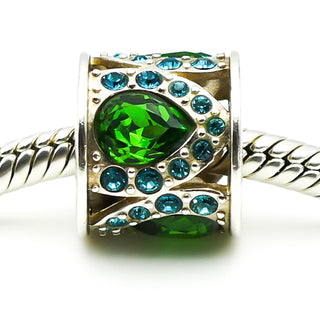 CHAMILIA Royal Petals Sterling Silver Charm Bead With Green And Blue Swarovski Crystals