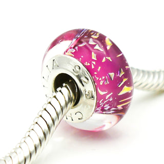 CHAMILIA Glitter Collection Pink Murano Glass Charm With Sterling Silver Core