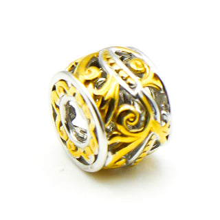GEMS ON VOGUE Two-Tone Floral Pattern Sterling Silver Charm With 18K Gold Plating