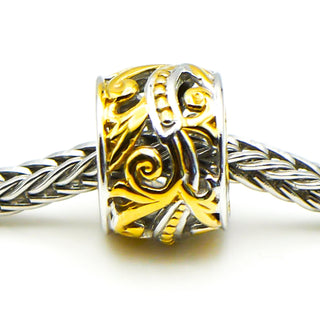 GEMS ON VOGUE Two-Tone Floral Pattern Sterling Silver Charm With 18K Gold Plating