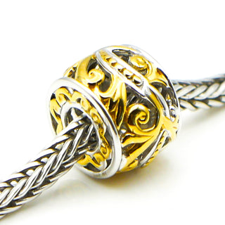 GEMS ON VOGUE Two-Tone Floral Pattern Sterling Silver Charm With 18K Gold Plating