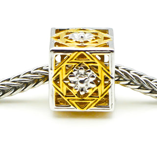 GEMS ON VOGUE Sterling Silver Cube Slide On Charm With 18K Gold Plating