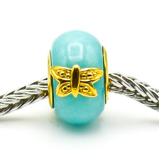 GEMS ON VOGUE Aquamarine Colored Gemstone Charm With 18K Gold Plated Butterfly And Frog