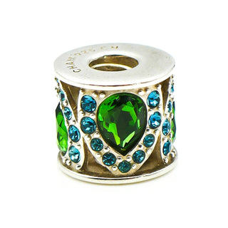 CHAMILIA Royal Petals Sterling Silver Charm Bead With Green And Blue Swarovski Crystals