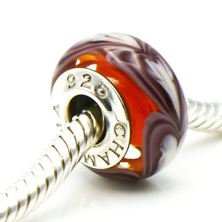 CHAMILIA Orange Row of Hearts Murano Glass Charm With Sterling Silver Core