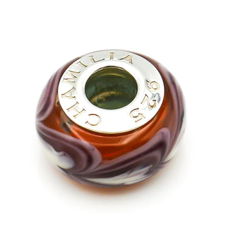 CHAMILIA Orange Row of Hearts Murano Glass Charm With Sterling Silver Core