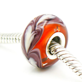CHAMILIA Orange Row of Hearts Murano Glass Charm With Sterling Silver Core