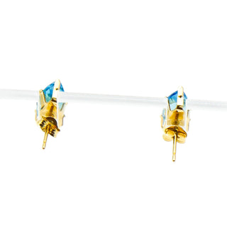 14K Yellow Gold Pear Shaped Blue Topaz Stud Earrings