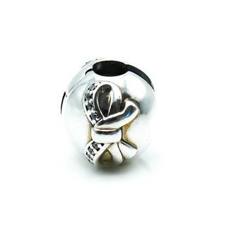 PANDORA Dainty Bow Sterling Silver Clip Charm With Clear Zirconia