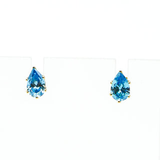 14K Yellow Gold Pear Shaped Blue Topaz Stud Earrings