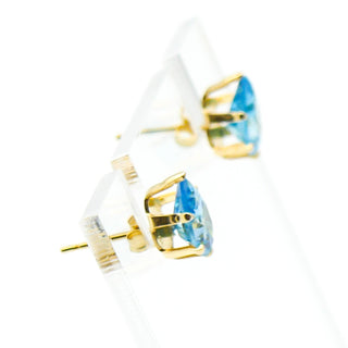 14K Yellow Gold Pear Shaped Blue Topaz Stud Earrings